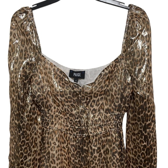 Leopard Print Metallic Bronze Dress by PAIGE Noah Sweetheart Neck S Party Event - Picture 5 of 10